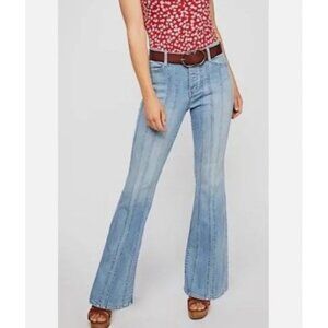 Free People So Many Seams Flare Jeans Retro 70's Size 24 Medium Wash Denim